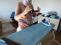 Amateur wife does housework naked. Latina with hairy pussy, big ass.