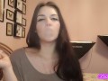 Teen latina brunette with blue eyes teases you with slow, seductive smoking