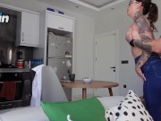 My stepsister was going to an interview, but I tore her Jeans and Ass!