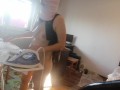 Amateur wife doing housework naked. Latina with hairy pussy, big ass.