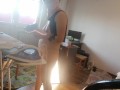 Amateur wife doing housework naked. Latina with hairy pussy, big ass.