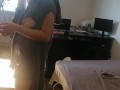 Amateur wife has fun trying on clothes that she cuts. Sexy wife shaves her pussy hair.
