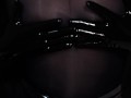 Dirty Girl in Shiny Spandex and Latex Skirt gives Handjob till Cum