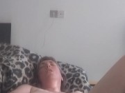 Quick morning orgasm with double dildo, clover clamps, and clit rubbing doub