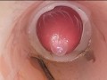 The camera in the deep pussy records a huge ejaculation of sperm into the condom