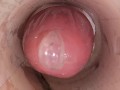 The camera in the deep pussy records a huge ejaculation of sperm into the condom