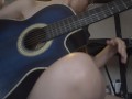 Petite blonde strips for her guitar teacher, so he can finish on her back