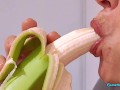 4K MILF wife likes bananas. Sometimes they cum in her mouth  Extreme Close UP.