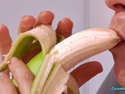 4K MILF wife likes bananas. Sometimes they cum in her mouth  Extreme Close UP.