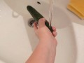 The fast game with the cucumber like a dildo after shoping