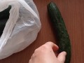 The fast game with the cucumber like a dildo after shoping