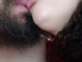 This bitchs hot and naughty kiss leaves the cuckold horny,fucking and sucking the bitch's big tongue