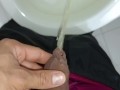 Desperate young man pissing, big erection and sprouted veins