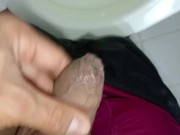 Desperate young man pissing, big erection and sprouted veins