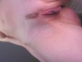 Close up pulling my long sexy pussy lips with my landing strip ready to be licked
