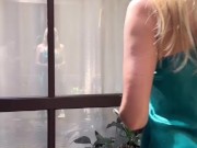 Satin nightie MILF tease in heels