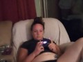 Pretty white girl in with her legs spread on couch teasing and roommate could not resist and kiss