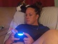 Sexy Step Mom Secretary Upskirt Teasing Spreading Legs Wide and Smoking While Playing Video Games