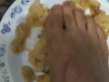 Mash the banana with my foot... Eat it, slave!