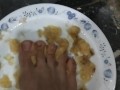 Mash the banana with my foot... Eat it, slave!
