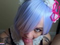 Rem from Re:Zero does the job of swallowing my cum after blowjob