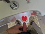 Uncut Pissing in a Public Urinal at a Gas Station