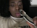 Black stepsister facetime turns into pussy play and POV squirting cumshow