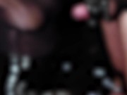 Dirty Girl in Shiny Spandex and Latex Skirt gives Handjob till Cum