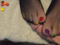 Amateur, homemade, BBW, Skittle toes, high heel cock stomp cum denial