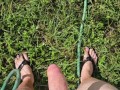 Walking Around Cumming And Peeing In The Garden Outside Through Foreskin