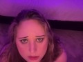 Blonde girl made a custom video for a fan and begs him to cum on her face, with subtitles