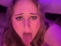 Blonde girl made a custom video for a fan and begs him to cum on her face, with subtitles