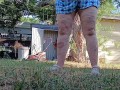 P1SSQUEEN gets her pool pad ready for the season and pisses in her white panties and yard crocs