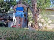 P1SSQUEEN gets her pool pad ready for the season and pisses in her white panties and yard crocs