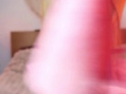 Pink bunny having fun with dildo