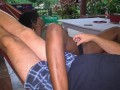I Finger my sexy ebony wife in the hammock till she cums after she suck me off