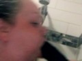 Bbw milf throat fucked BBC dildo in the shower