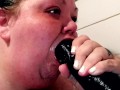 Bbw milf throat fucked BBC dildo in the shower