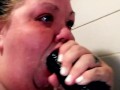 Bbw milf throat fucked BBC dildo in the shower