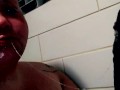 Bbw milf throat fucked BBC dildo in the shower