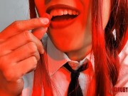 Makima chewing tiny watermelon