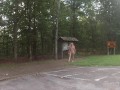 Checking out a public historic site while naked