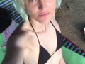 Public masturbation and flash compilation on the beach with people around