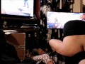 Chubby gamer girl sits on step daddy's cock when we game
