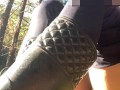 Redhead Lays Against A Tree, Strips Her Pants And Fingers Her Pussy Up Close Just For You
