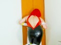 Japanese Cosplay Cutie Honey in Shiny PVC – Red & Black Cosplay Action  - Crossdressing