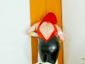 Japanese Cosplay Cutie Honey in Shiny PVC – Red & Black Cosplay Action  - Crossdressing