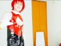 Japanese Cosplay Cutie Honey in Shiny PVC – Red & Black Cosplay Action  - Crossdressing