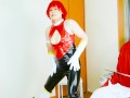 Japanese Cosplay Cutie Honey in Shiny PVC – Red & Black Cosplay Action  - Crossdressing