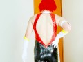 Japanese Cosplay Cutie Honey in Shiny PVC – Red & Black Cosplay Action  - Crossdressing